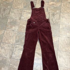 Burgundy side zip corduroy overalls